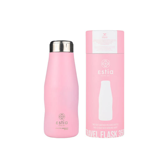 Estia Reise Thermosflasche Save the Aegean Recycelbare Flasche Thermos Rostfreier Stahl BPA-frei 350ml Blossom Rosa