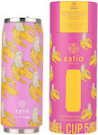 Estia Travel Cup Save the Aegean Reciclabil Sticlă Termos Oțel inoxidabil Fără BPA BANANA SWIRL 500ml cu Paie 01-22815