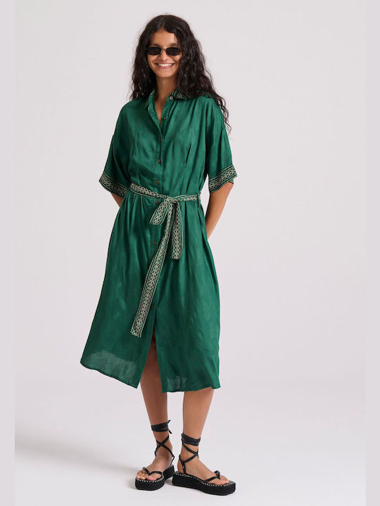 Funky Buddha Midi Σεμιζιέ Φόρεμα Πράσινο