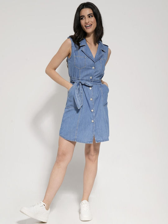 Καλοκαιρινό Mini Σεμιζιέ Φόρεμα Τζιν Blue