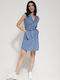Καλοκαιρινό Mini Σεμιζιέ Φόρεμα Τζιν Blue