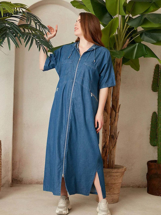 Maxi Rochie cu Glugă Denim