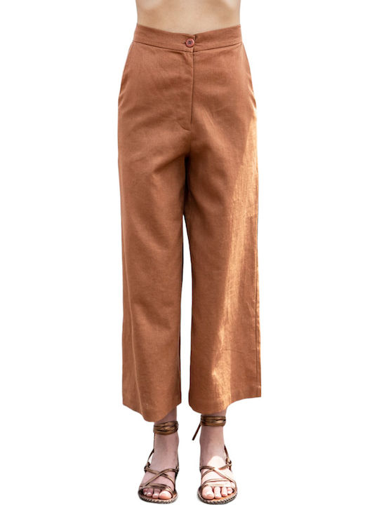 Pantaloni din in Aggel W Ss44013f-1097 maro