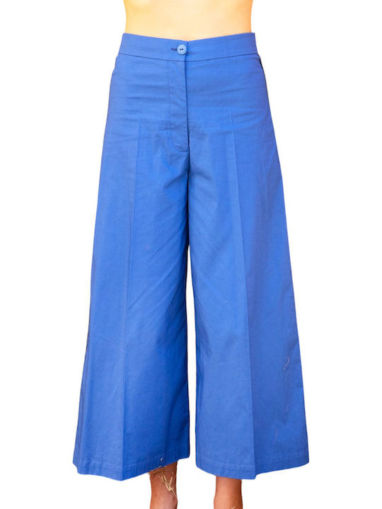 Pantaloni largi Aggel W din poplin cu detalii tricotate SS44007KF-1073 albastru