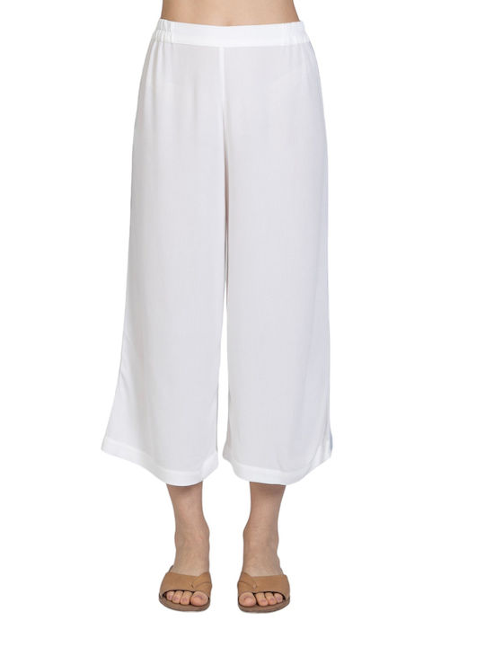 Pantaloni largi scurți Aggel W Crepe Marocaine cu croială largă, culoare albă SS00024kf-1045
