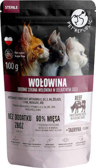 Pet Republic Nassfutter für Erwachsene Katzen in Beutel mit Kalb ohne Gluten 100gr