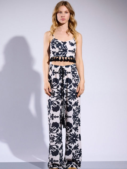 Matis Fashion Γυναικεία Ψηλόμεση Υφασμάτινη Παντελόνα με Λάστιχο σε Κανονική Εφαρμογή Εκρού