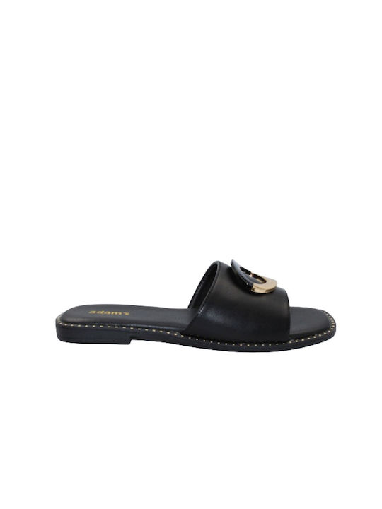 Adam's Shoes Leather Women's Flat Sandals in Black Color