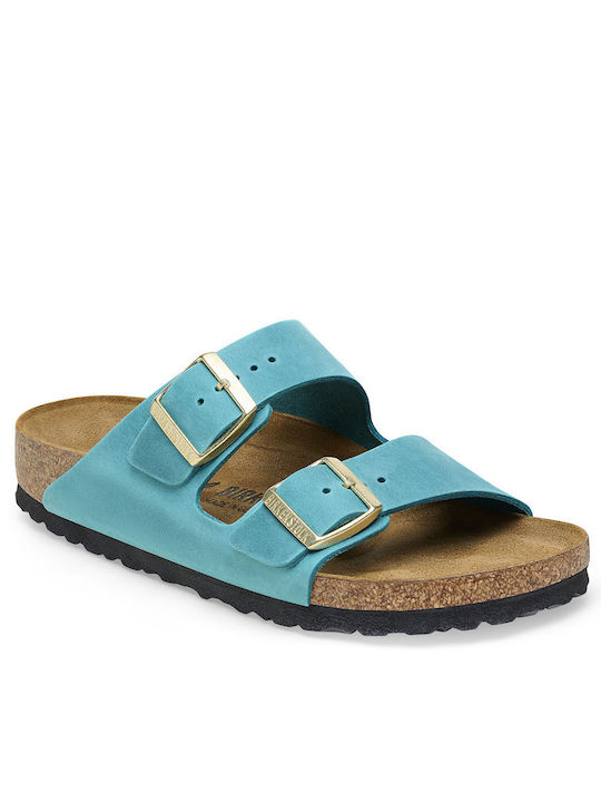 Birkenstock Arizona Leder Damen Flache Sandalen Anatomisch in Blau Farbe