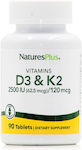 Nature's Plus Vitamins D3 & K2 Vitamin for Immune System Boost 2500iu 90 tabs