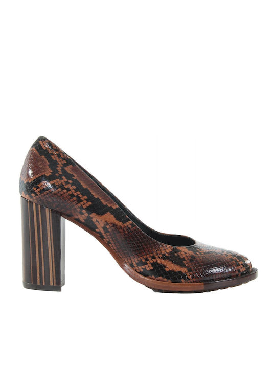 Zinda Leather Brown High Heels Animal Print