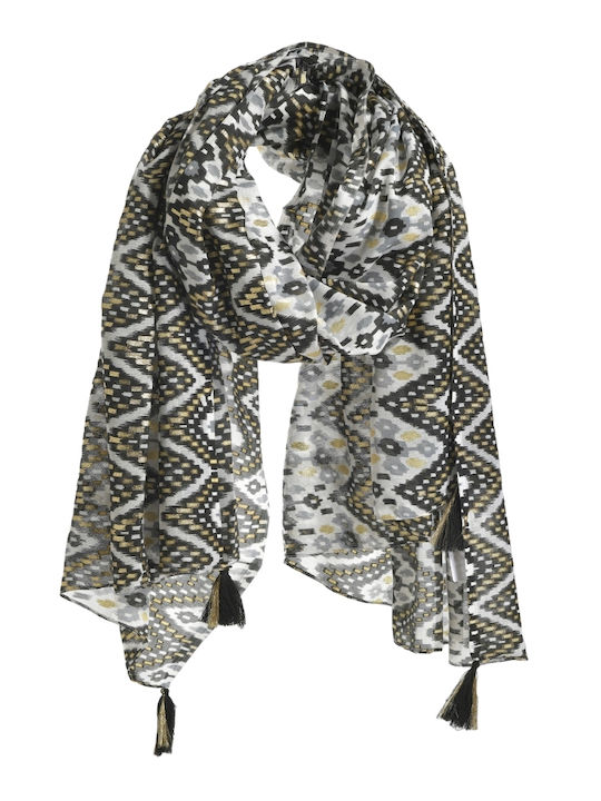 Cotton Black-Grey-Gold Scarf-Pareo 180x100cm 5-43-254-0080