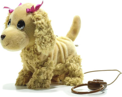 Plush Walking Dog with Leash Beige