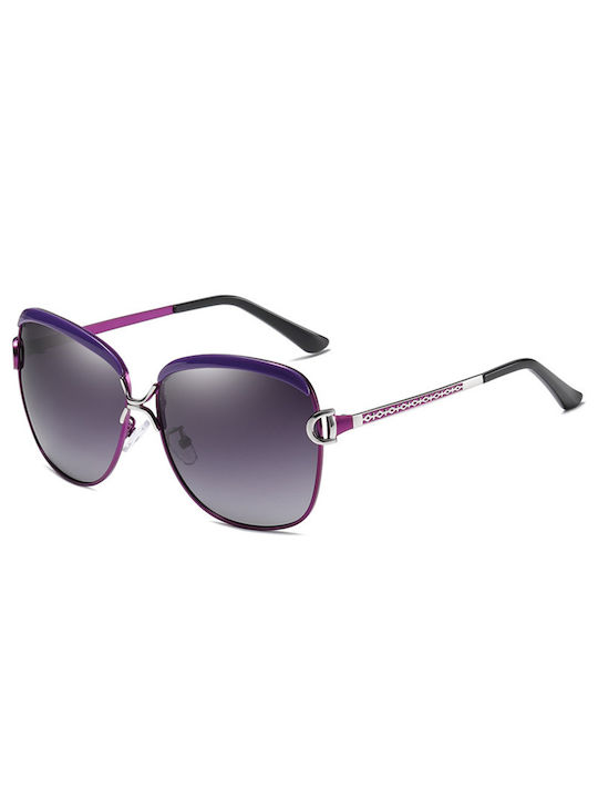 Techsuit Women's Sunglasses with Purple Metal Frame and Purple Gradient Polarized Lens