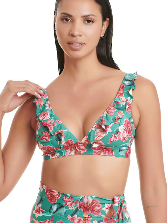 Erka Mare Triangle Bikini Top with Ruffles GREEN Floral