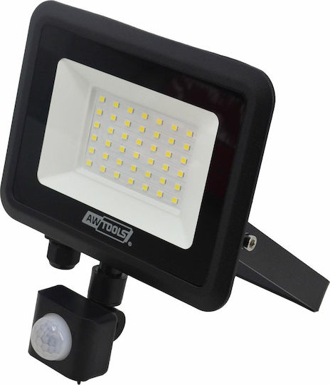 AWTools Στεγανός Προβολέας LED 30W Ψυχρό Λευκό 6000K με Αισθητήρα Κίνησης IP44