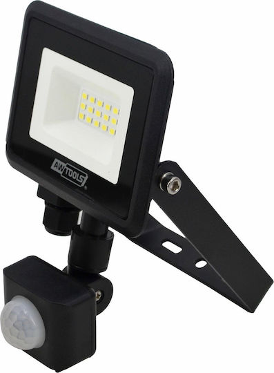 AWTools Waterproof LED Floodlight 10W Cold White 6000K with Motion Sensor IP44