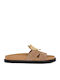 Leather Women's Flat Sandals in Beige Color