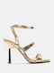 Luigi Synthetic Leather Women's Sandals with Ankle Strap Gold with High Heel