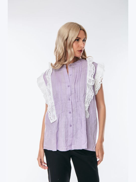 Dress Up Women's Blouse with Lace Lilacc