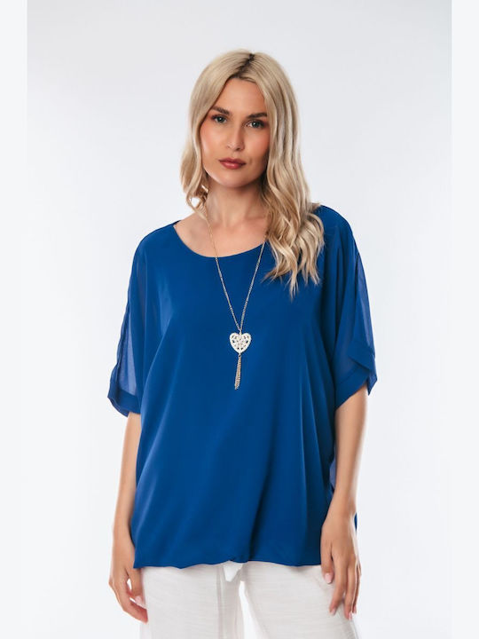 Dress Up Women's Blouse Short Sleeve Blue