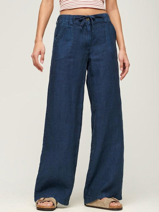 Superdry Women's Linen Trousers Blue