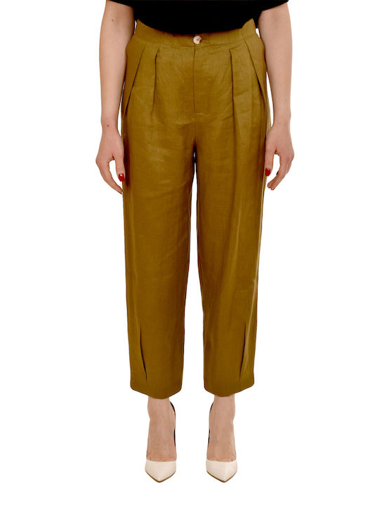 Milla Women's Linen Trousers in Relaxed Fit Khaki