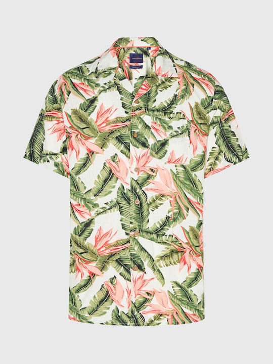 Funky Buddha Men's Shirt Cotton Floral Off White