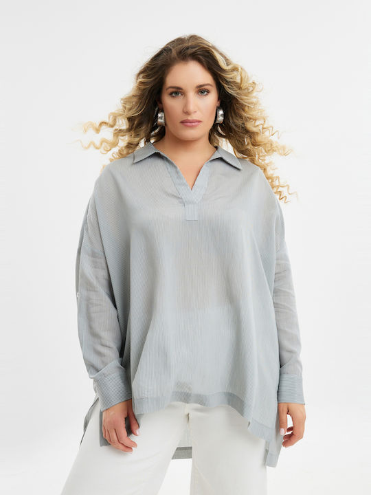 Mat Fashion pentru Femei Bluză Mânecă lungă Cu dungi Gri