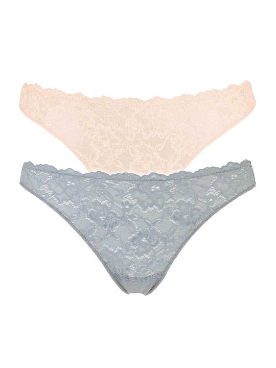 Cotonella Baumwolle Damen Zeichenfolge 2Pack mit Spitze Beige