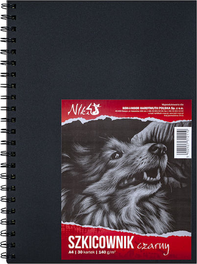 Sketchbook Black Paper Koh-i-Noor Niki A4 30 Tabs Spiral Bound