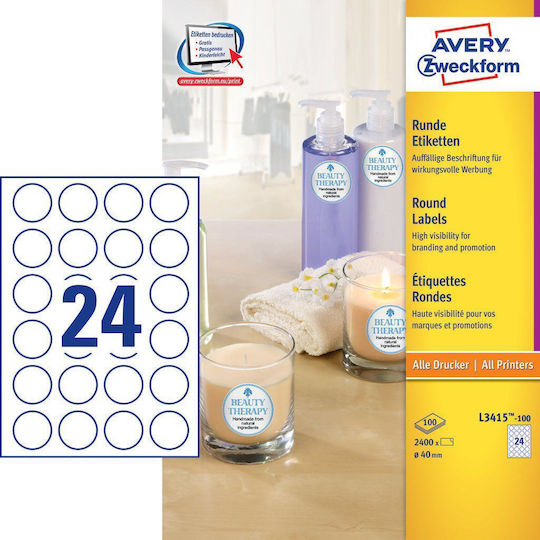 Avery Etichete autoadezive A4 Rotunde 40mm