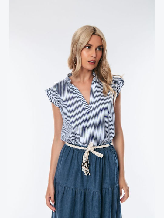 Donna Martha Damen Bluse Gestreift Blue