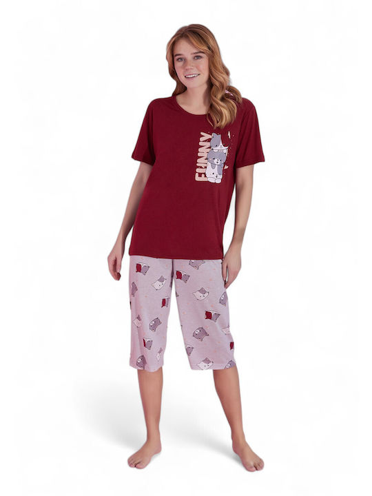 PijaMood De vară Set Pijamale pentru Femei Burgundy