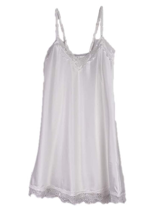 Satin Bridal Nightgown Short Lace Adjustable Straps Slim Fit White