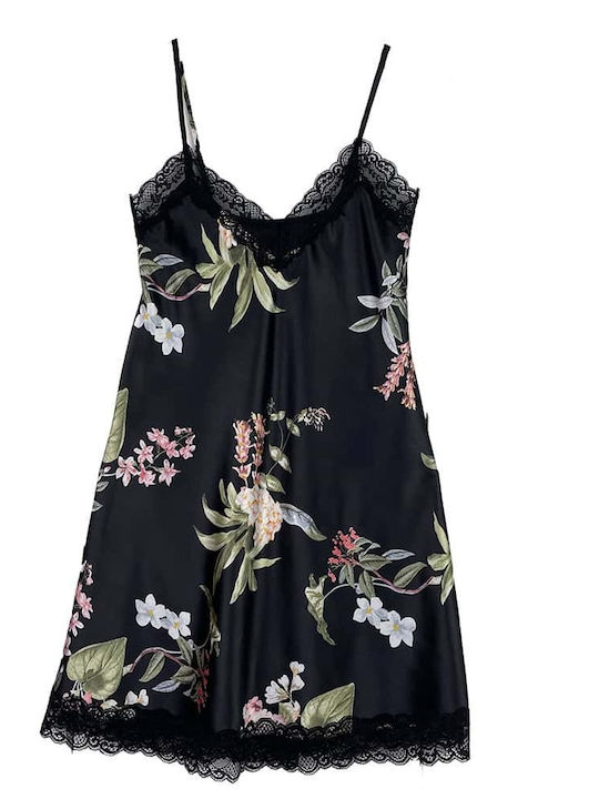Women's Satin Floral Short Lace Nightgown Slim ...
