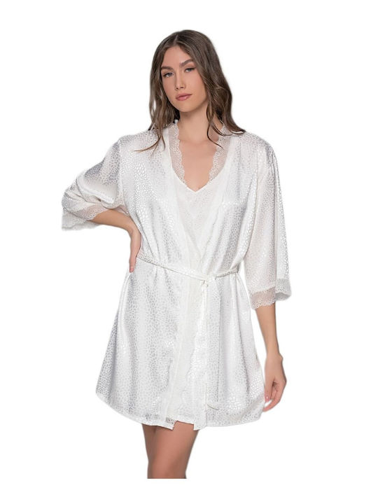 Milena by Paris Summer Women's Satin Robe Ecru