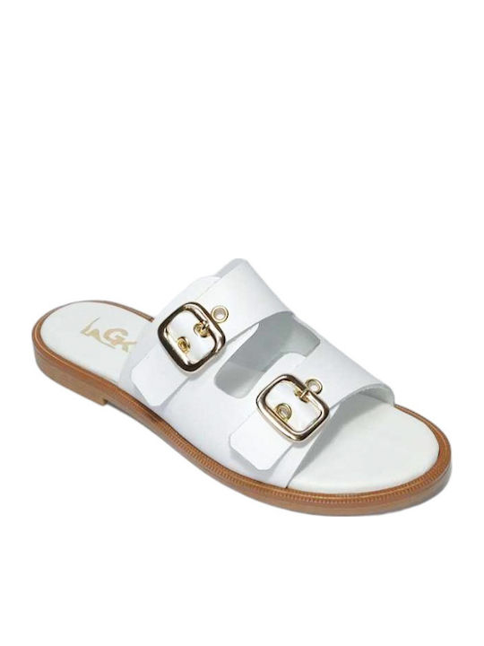 Leather Women's Flat Sandals in White Color