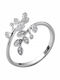Silver Ring Leaf Crystals Adjustable Casual Beautiful Metal Uni