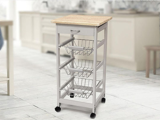 ArteLibre Wooden Kitchen Trolley White 37x37x76cm