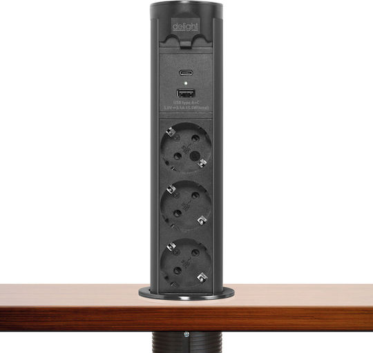 Delight Πολύπριζο 3 Θέσεων με 1 USB-A, 1 USB-C, Διακόπτη και Καλώδιο 1.5m