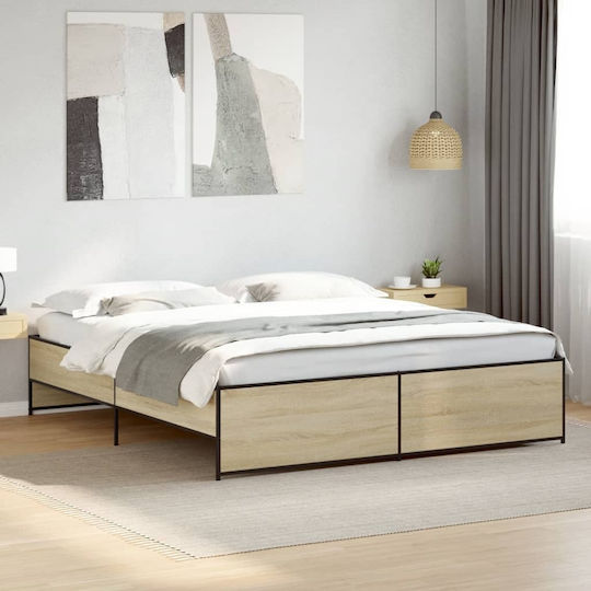 Suport Pat King Size Din Lemn Bej Cu Plăci Pentru Saltea 200x200cm