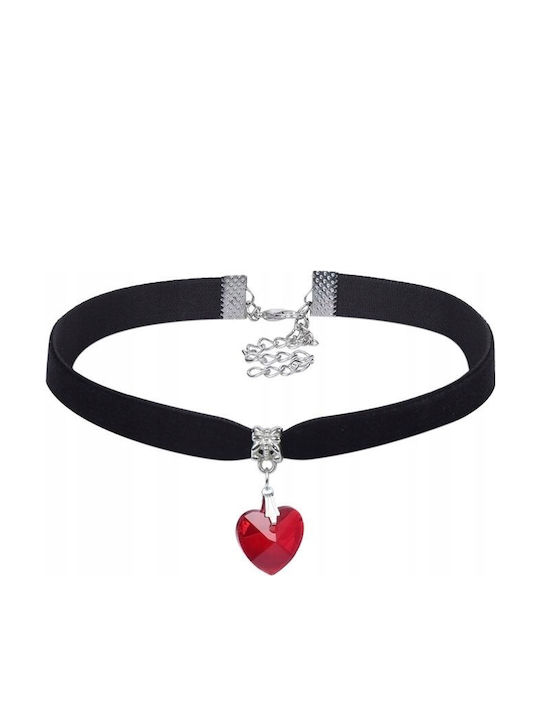 Classic Choker Necklace Crystal Heart Pendant Gothic Red