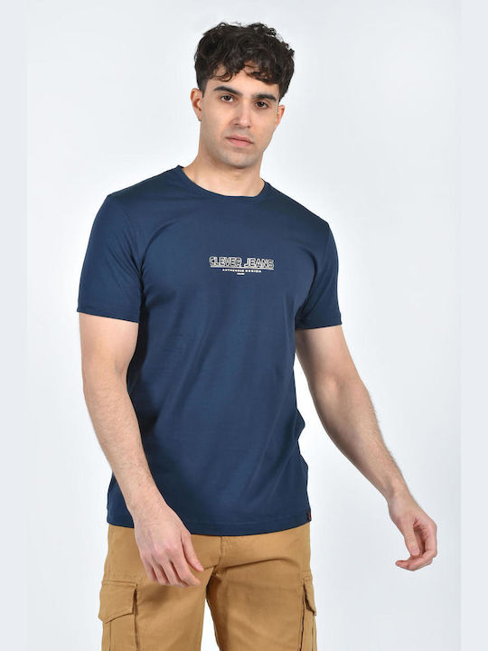 Clever T-shirt Bărbătesc cu Mânecă Scurtă Albastru închis