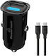 Powertech Încărcător Auto 30W 3A Încărcare Rapidă cu Porturi: 1xUSB 1xType-C Negru Culoare