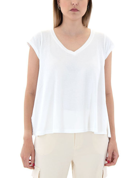 Namaste Women's Blouse Short Sleeve with V Neckline White