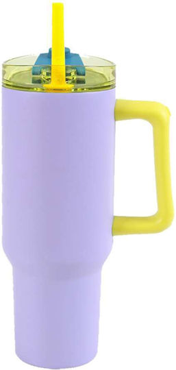 I-Total Travel Handled Tumbler Θερμός Ανοξείδωτο 1.2lt Purple με Καλαμάκι και Λαβή