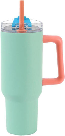 I-Total Travel Handled Tumbler Θερμός Ανοξείδωτο 1.2lt Aqua Green με Καλαμάκι και Λαβή