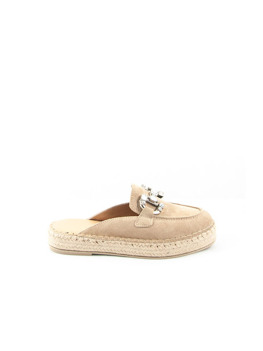 Sante Heel Leather Mules Beige