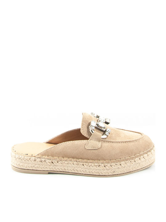 Sante Flat Δερμάτινα Mules σε Μπεζ Χρώμα